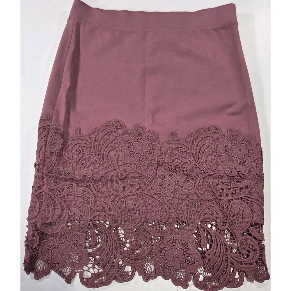 Haute Monde Lace Trim Mauve Pencil Skirt Sz. Large Elegant Professional